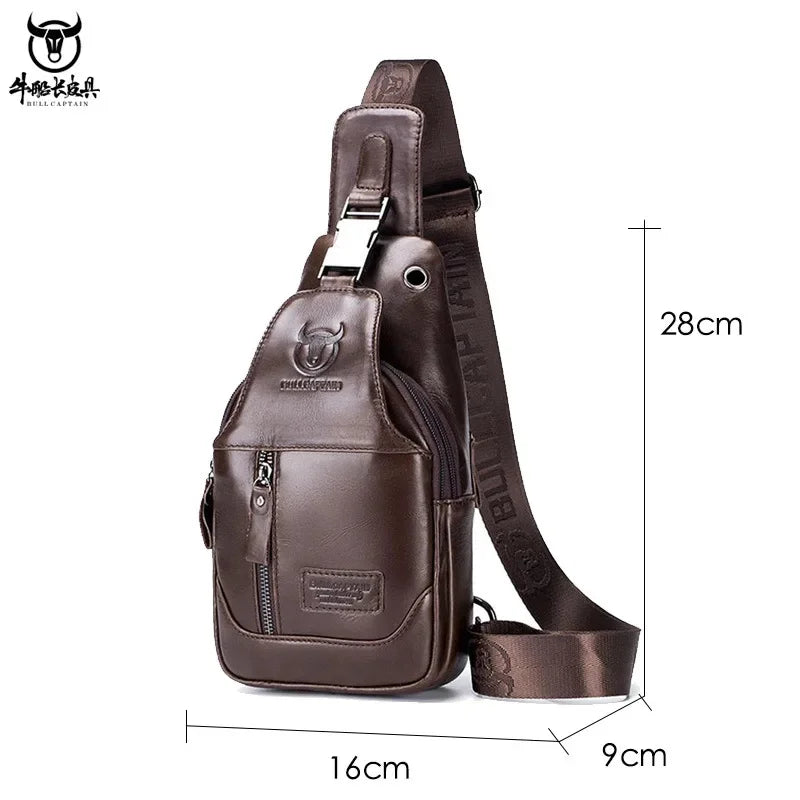 BULLCAPTAIN New Genuine Leather Chest Fashion Shoulder Leisure Crossbody Short-distance Travel Men's Bag