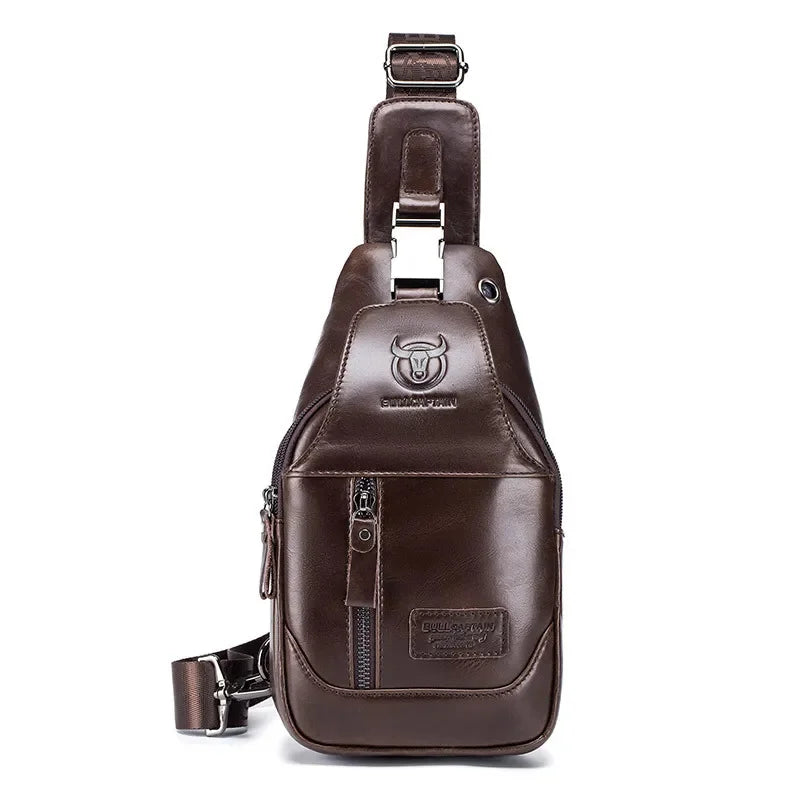 BULLCAPTAIN New Genuine Leather Chest Fashion Shoulder Leisure Crossbody Short-distance Travel Men's Bag