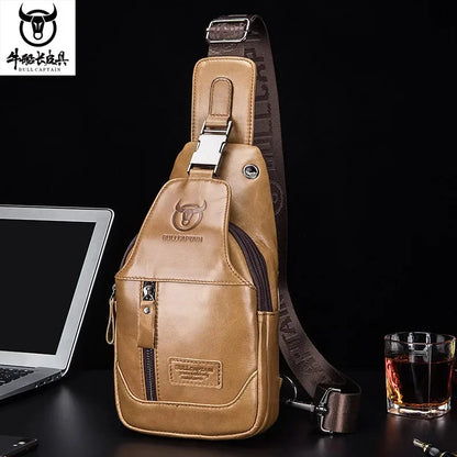BULLCAPTAIN New Genuine Leather Chest Fashion Shoulder Leisure Crossbody Short-distance Travel Men's Bag