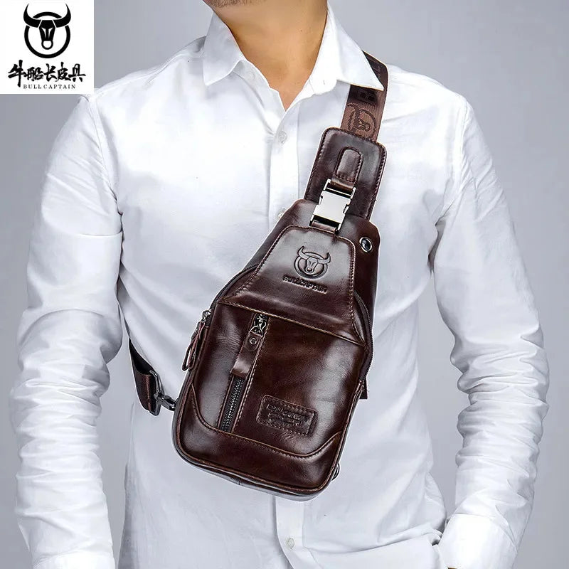 BULLCAPTAIN New Genuine Leather Chest Fashion Shoulder Leisure Crossbody Short-distance Travel Men's Bag