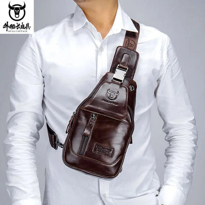 BULLCAPTAIN New Genuine Leather Chest Fashion Shoulder Leisure Crossbody Short-distance Travel Men's Bag