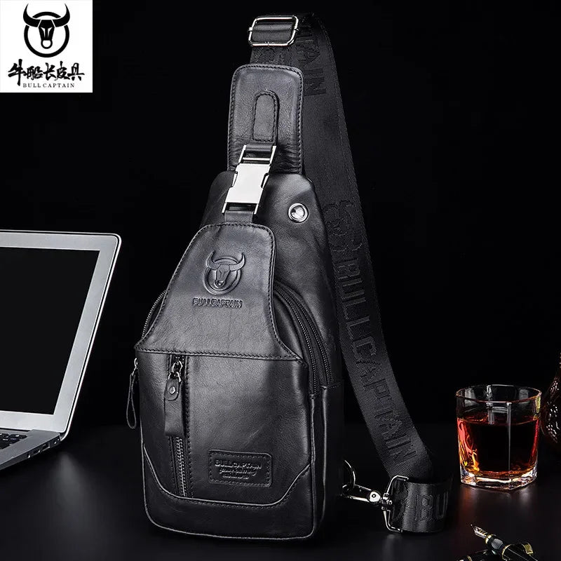 BULLCAPTAIN New Genuine Leather Chest Fashion Shoulder Leisure Crossbody Short-distance Travel Men's Bag