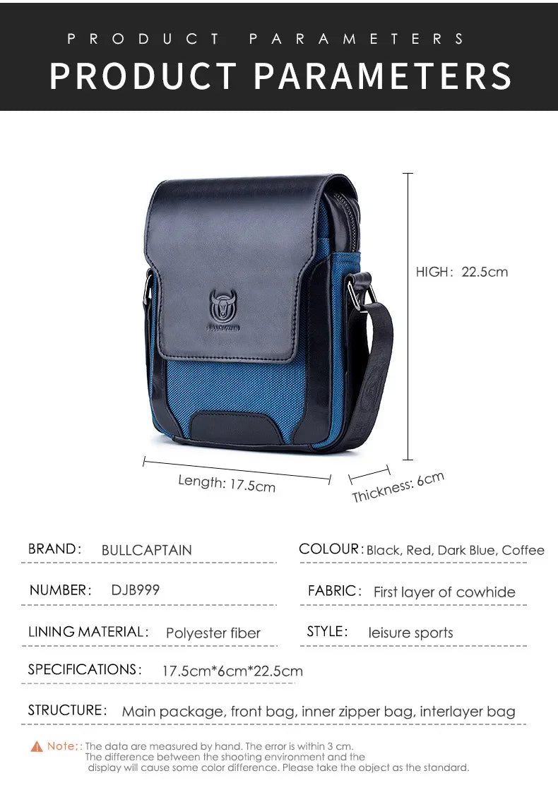 BULLCAPTAIN New Man Messenger Men Genuine Leather Shoulder s Business Crossbody Casual Bag Famous Brand male Handbag bag
