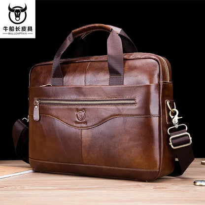 BULLCAPTAIN New Men's Genuine Leather Laptop Fashion Retro Cowhide Messenger /shoulder Bag Leisure Business Briefcase