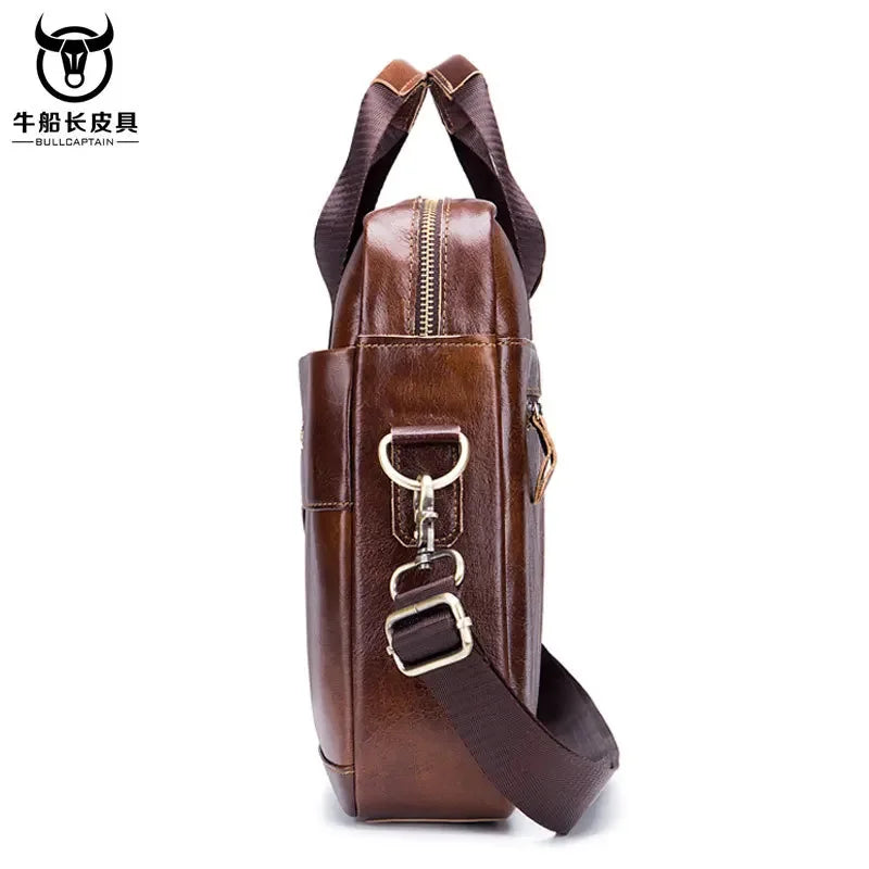 BULLCAPTAIN New Men's Genuine Leather Laptop Fashion Retro Cowhide Messenger /shoulder Bag Leisure Business Briefcase