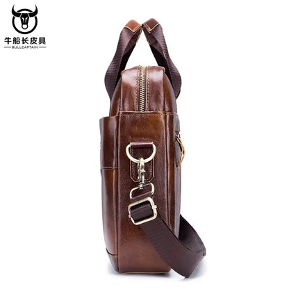 BULLCAPTAIN New Men's Genuine Leather Laptop Fashion Retro Cowhide Messenger /shoulder Bag Leisure Business Briefcase