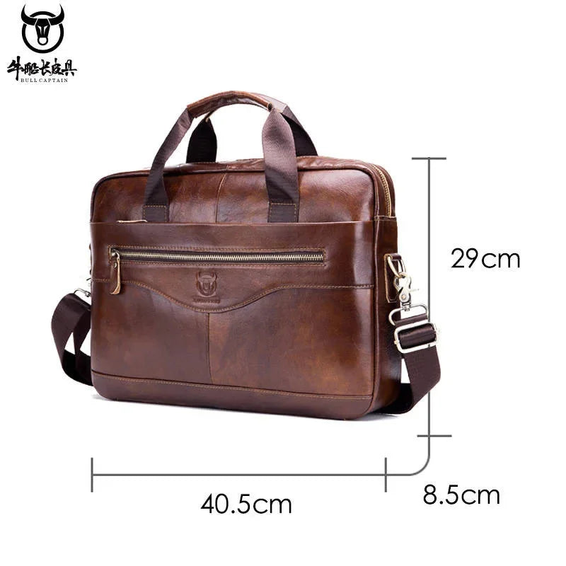 BULLCAPTAIN New Men's Genuine Leather Laptop Fashion Retro Cowhide Messenger /shoulder Bag Leisure Business Briefcase