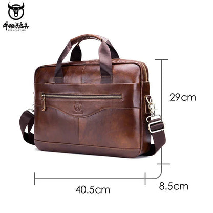 BULLCAPTAIN New Men's Genuine Leather Laptop Fashion Retro Cowhide Messenger /shoulder Bag Leisure Business Briefcase