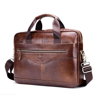 BULLCAPTAIN New Men's Genuine Leather Laptop Fashion Retro Cowhide Messenger /shoulder Bag Leisure Business Briefcase