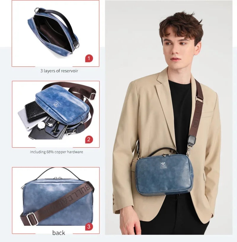 BULLCAPTAIN New Premium Silicone Leather Shoulder Small Crossbody Stylish Men Handbag Designer Luxury Messenger Bag
