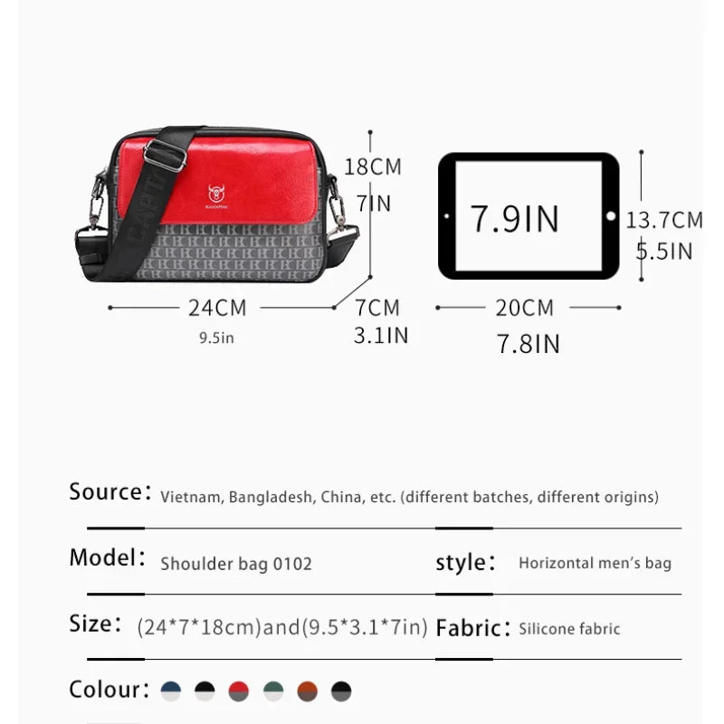 BULLCAPTAIN New Shoulder High Quality PU Leather Men's Crossbody 8 Inch IPad Leisure Camera Luxury Designer Bag