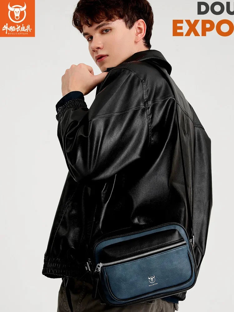 BULLCAPTAIN new shoulder men's leisure trend soft silicone leather ipad flat horizontal camera husband crossbody bag