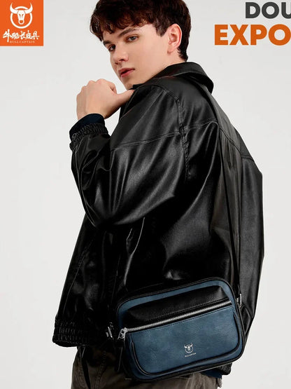 BULLCAPTAIN new shoulder men's leisure trend soft silicone leather ipad flat horizontal camera husband crossbody bag