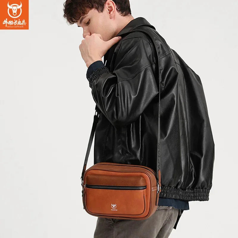 BULLCAPTAIN new shoulder men's leisure trend soft silicone leather ipad flat horizontal camera husband crossbody bag