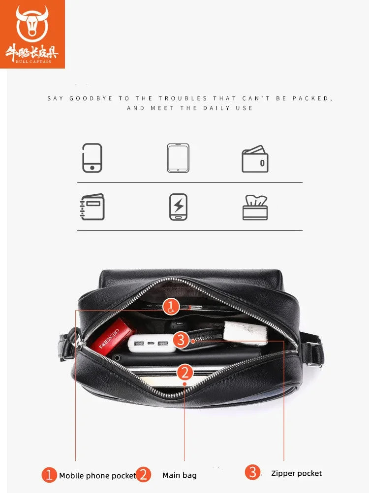 BULLCAPTAIN new shoulder men's leisure trend soft silicone leather ipad flat horizontal camera husband crossbody bag