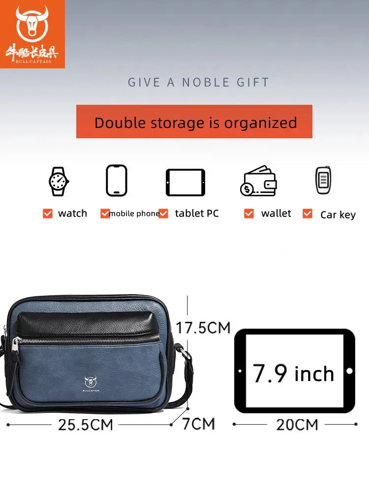 BULLCAPTAIN new shoulder men's leisure trend soft silicone leather ipad flat horizontal camera husband crossbody bag