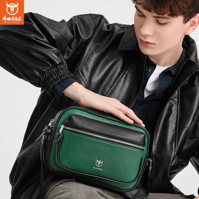 BULLCAPTAIN new shoulder men's leisure trend soft silicone leather ipad flat horizontal camera husband crossbody bag