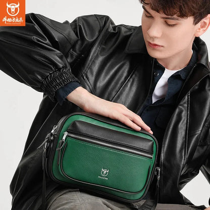 BULLCAPTAIN new shoulder men's leisure trend soft silicone leather ipad flat horizontal camera husband crossbody bag