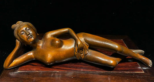 BY048- 22 * 5 * 3.5 CM Geisha Woman Boxwood Sculpture Doctor Lady Feng Shui Statue Home Decor