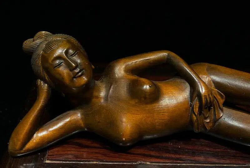 BY048- 22 * 5 * 3.5 CM Geisha Woman Boxwood Sculpture Doctor Lady Feng Shui Statue Home Decor