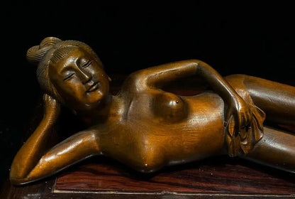 BY048- 22 * 5 * 3.5 CM Geisha Woman Boxwood Sculpture Doctor Lady Feng Shui Statue Home Decor