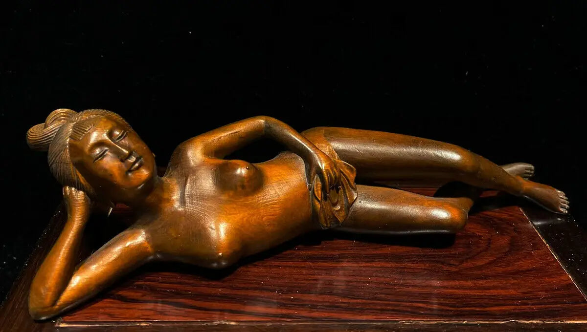 BY048- 22 * 5 * 3.5 CM Geisha Woman Boxwood Sculpture Doctor Lady Feng Shui Statue Home Decor