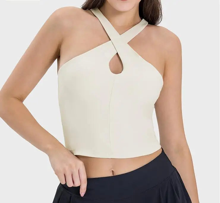 Back Cross Integrated Cup With Chest Pad Tank Top Sporty Bra