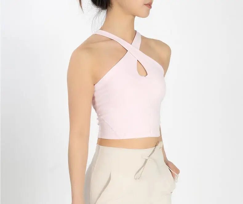 Back Cross Integrated Cup With Chest Pad Tank Top Sporty Bra