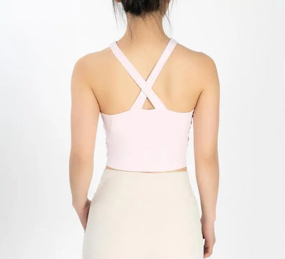 Back Cross Integrated Cup With Chest Pad Tank Top Sporty Bra