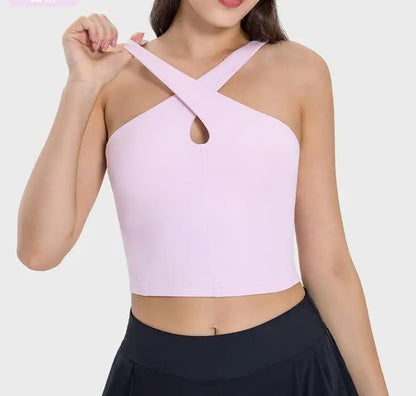 Back Cross Integrated Cup With Chest Pad Tank Top Sporty Bra