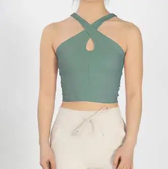 Back Cross Integrated Cup With Chest Pad Tank Top Sporty Bra