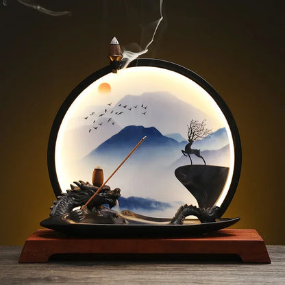 Backflow Incense Burner Incense Stick Holder Led Dragon Aromatherapy Ornament Home Decor Yoga + 20Pcs Upgraded Incense Cones