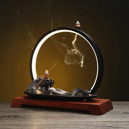 Backflow Incense Burner Incense Stick Holder Led Dragon Aromatherapy Ornament Home Decor Yoga + 20Pcs Upgraded Incense Cones
