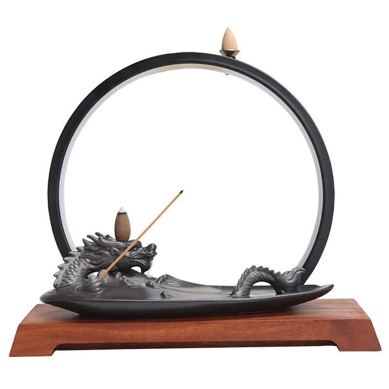 Backflow Incense Burner Incense Stick Holder Led Dragon Aromatherapy Ornament Home Decor Yoga + 20Pcs Upgraded Incense Cones
