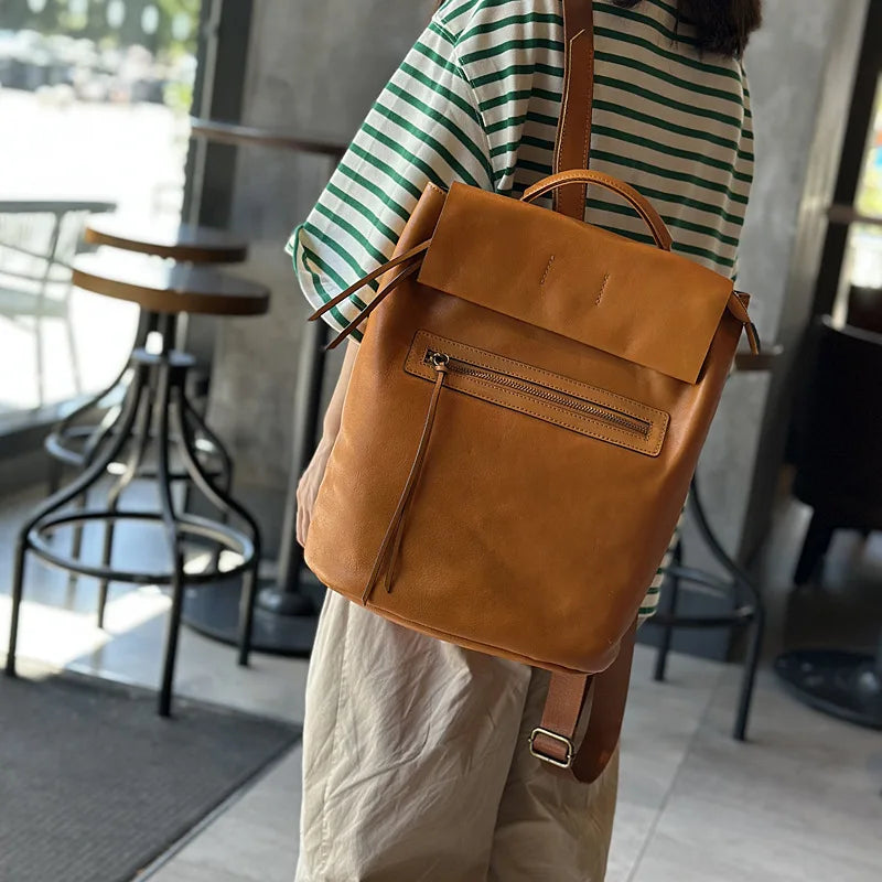 Backpack Female Genuine Leather Large Capacity New Shoulder Bag Preppy Style Casual Cowhide Schoolbag Versatile Mochilas