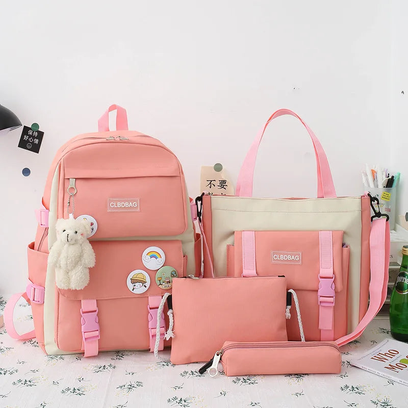 Backpack Four-piece Set for Middle School and High School Students Schoolbag Set Bag Teen Girls Schoolbag Tuition Bag Mochila