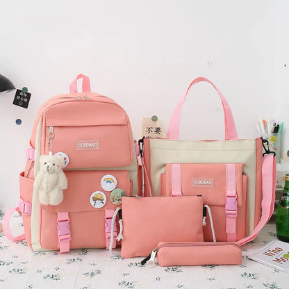 Backpack Four-piece Set for Middle School and High School Students Schoolbag Set Bag Teen Girls Schoolbag Tuition Bag Mochila