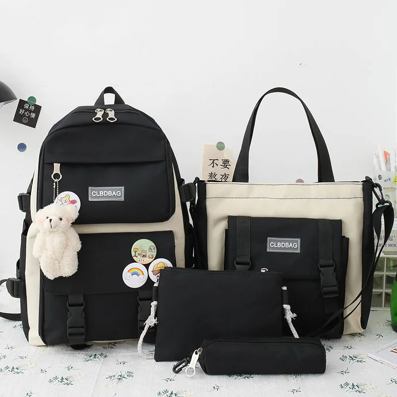 Backpack Four-piece Set for Middle School and High School Students Schoolbag Set Bag Teen Girls Schoolbag Tuition Bag Mochila