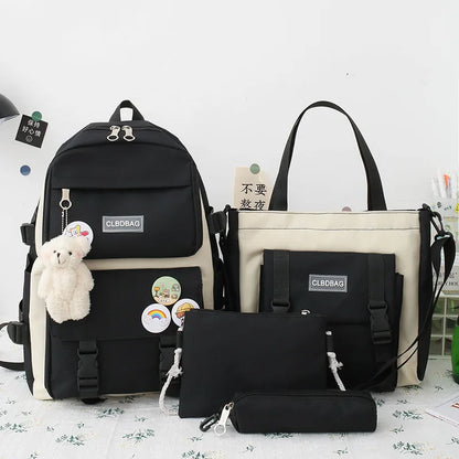 Backpack Four-piece Set for Middle School and High School Students Schoolbag Set Bag Teen Girls Schoolbag Tuition Bag Mochila
