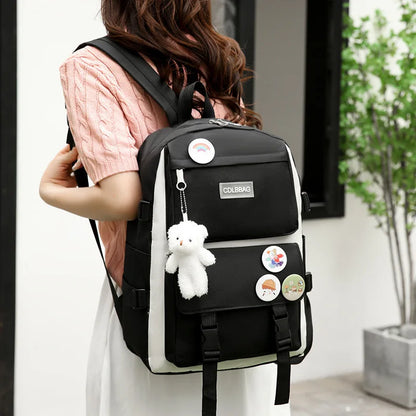 Backpack Four-piece Set for Middle School and High School Students Schoolbag Set Bag Teen Girls Schoolbag Tuition Bag Mochila