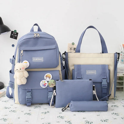 Backpack Four-piece Set for Middle School and High School Students Schoolbag Set Bag Teen Girls Schoolbag Tuition Bag Mochila