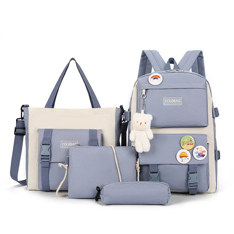 Backpack Four-piece Set for Middle School and High School Students Schoolbag Set Bag Teen Girls Schoolbag Tuition Bag Mochila