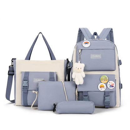 Backpack Four-piece Set for Middle School and High School Students Schoolbag Set Bag Teen Girls Schoolbag Tuition Bag Mochila