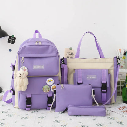 Backpack Four-piece Set for Middle School and High School Students Schoolbag Set Bag Teen Girls Schoolbag Tuition Bag Mochila