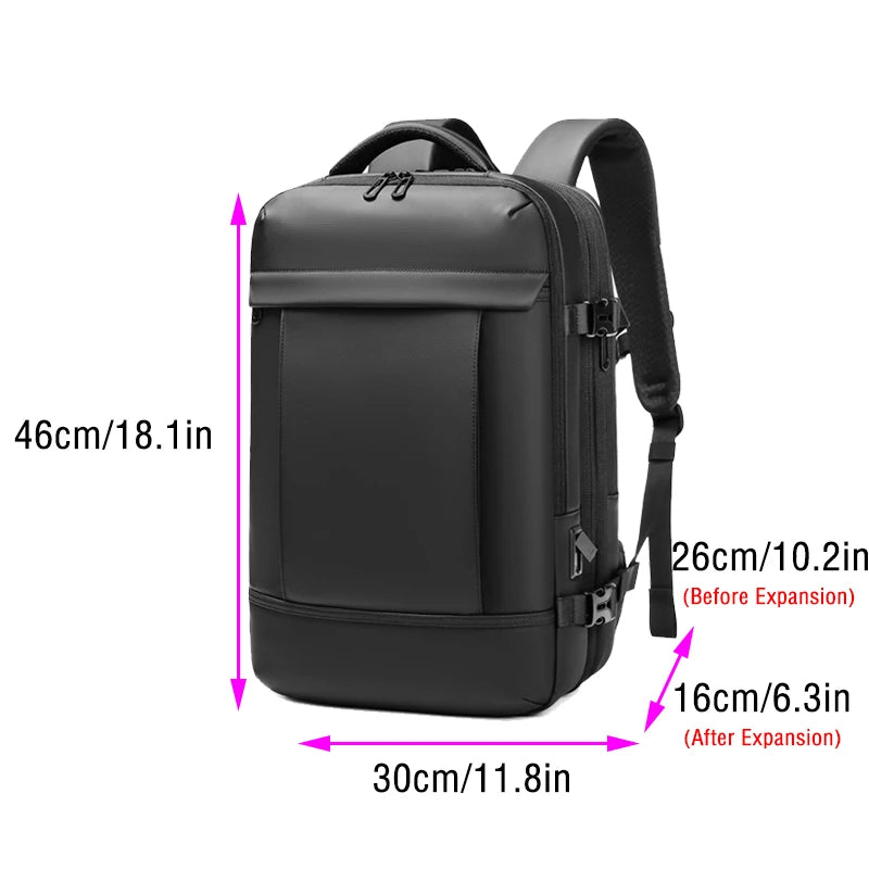 Backpack Man Business Expandable Large Capacity Laptop 17 in Black Bags for Travel Shcool Multifinonal with Usb Port Waterproof