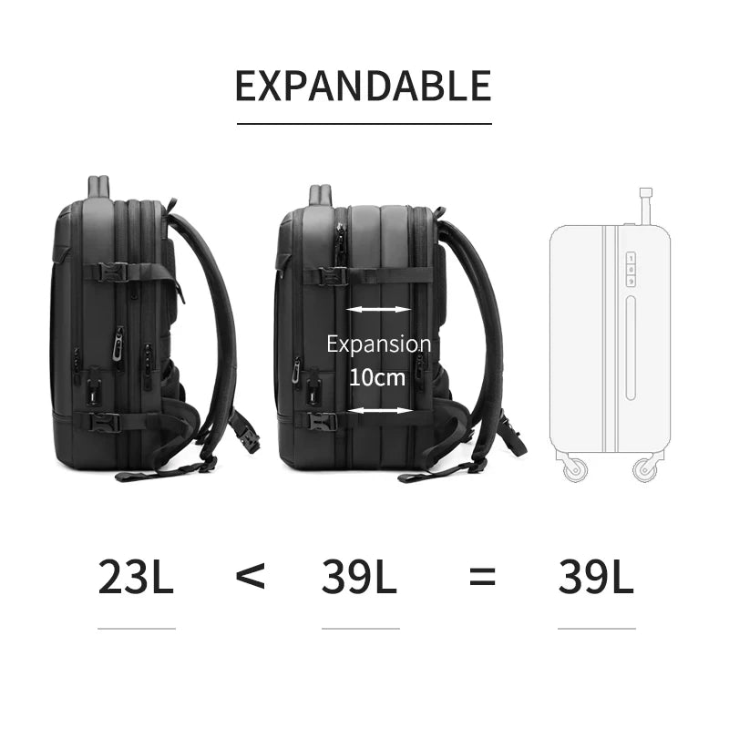 Backpack Man Business Expandable Large Capacity Laptop 17 in Black Bags for Travel Shcool Multifinonal with Usb Port Waterproof