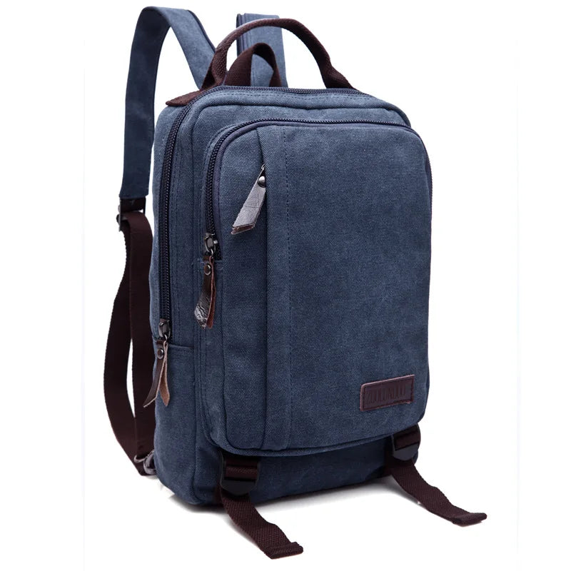 Backpack Men's Square Style Double Shoulder Bag Package Canvas High Quality Pack Practical Wear-Resistant Waterproof Small Size