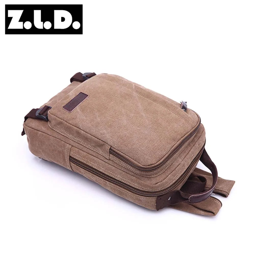 Backpack Men's Square Style Double Shoulder Bag Package Canvas High Quality Pack Practical Wear-Resistant Waterproof Small Size