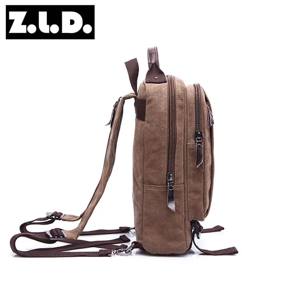 Backpack Men's Square Style Double Shoulder Bag Package Canvas High Quality Pack Practical Wear-Resistant Waterproof Small Size