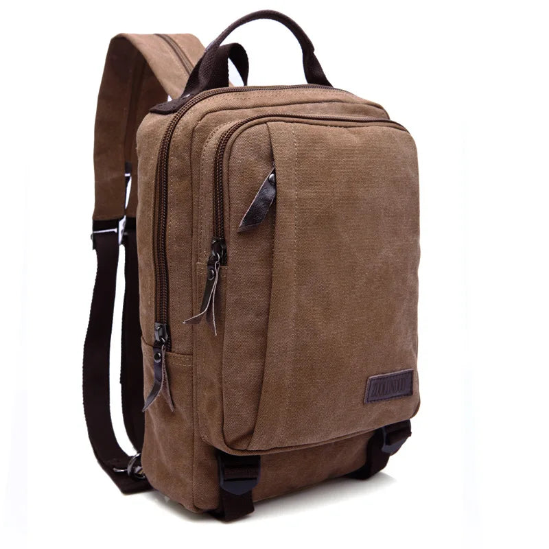 Backpack Men's Square Style Double Shoulder Bag Package Canvas High Quality Pack Practical Wear-Resistant Waterproof Small Size